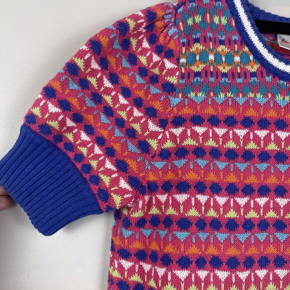 Hanna Andersson Sweater Dress Size 140 US 10 Cotton Knit Pink Blue Green Stripes - Picture 5 of 7